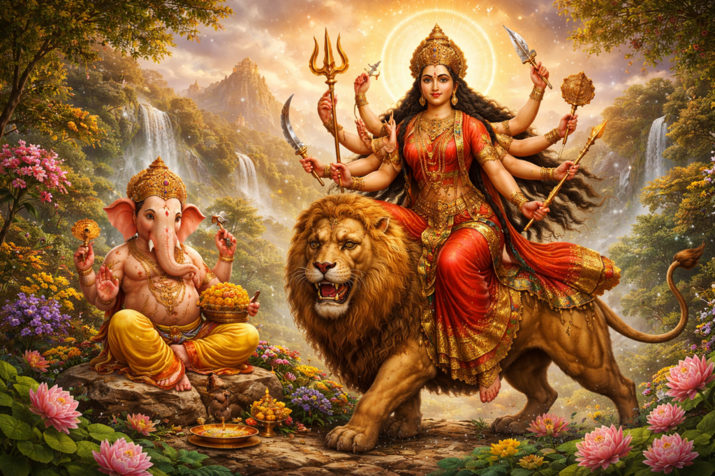 GODDESS DURGA AND GANESHA