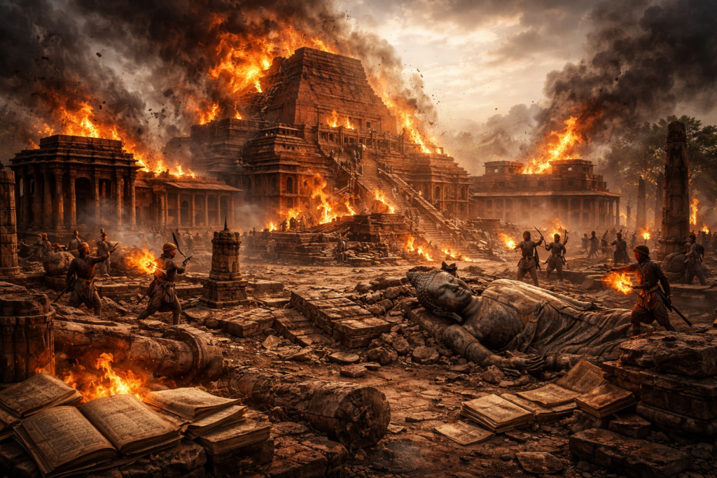 BURNING NALANDA UNIVERSITY